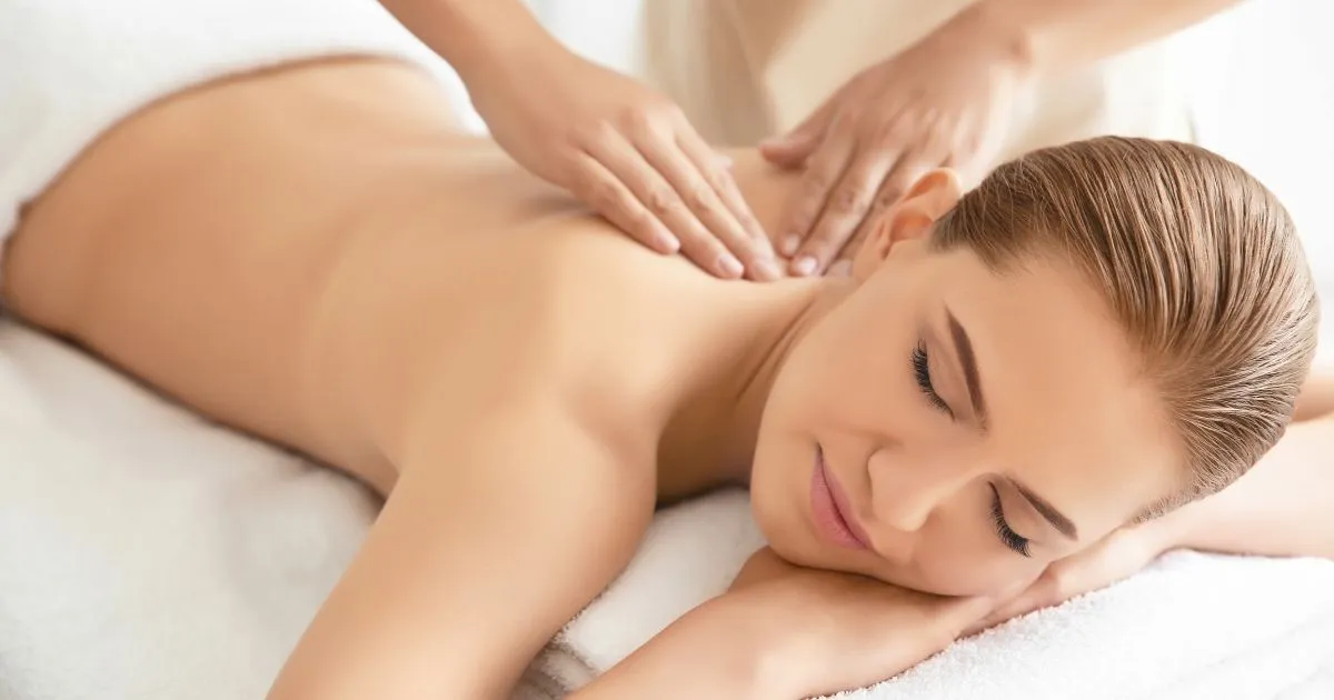 Close-up of woman enjoying a relaxing shoulder and back massage therapy in Flower Mound, TX