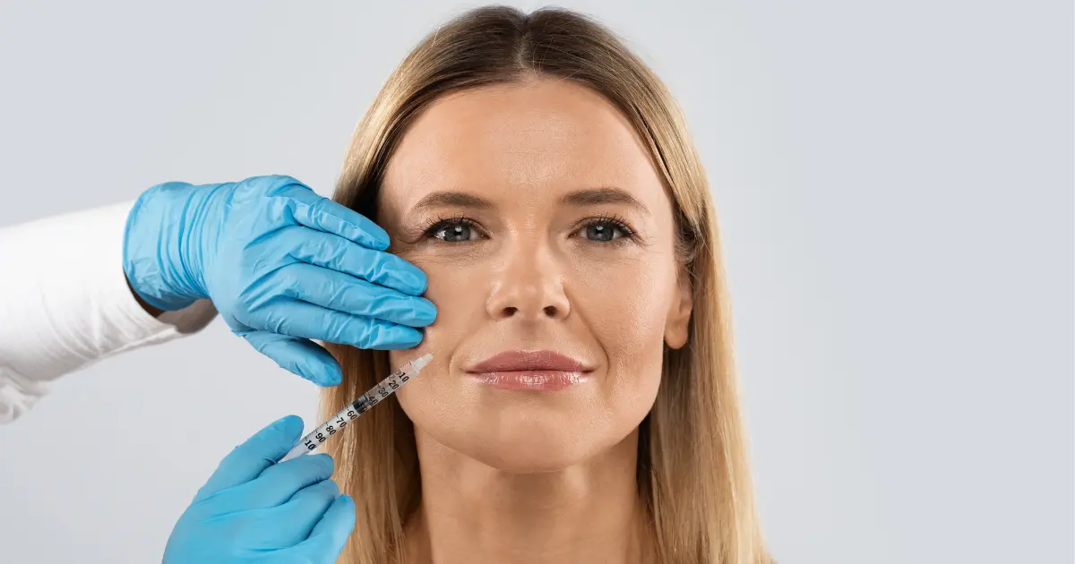Woman receiving facial injectables near eye in Flower Mound, TX